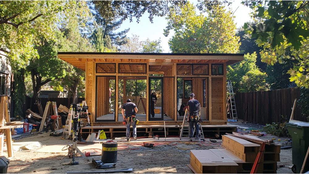 A team of men building an ADU