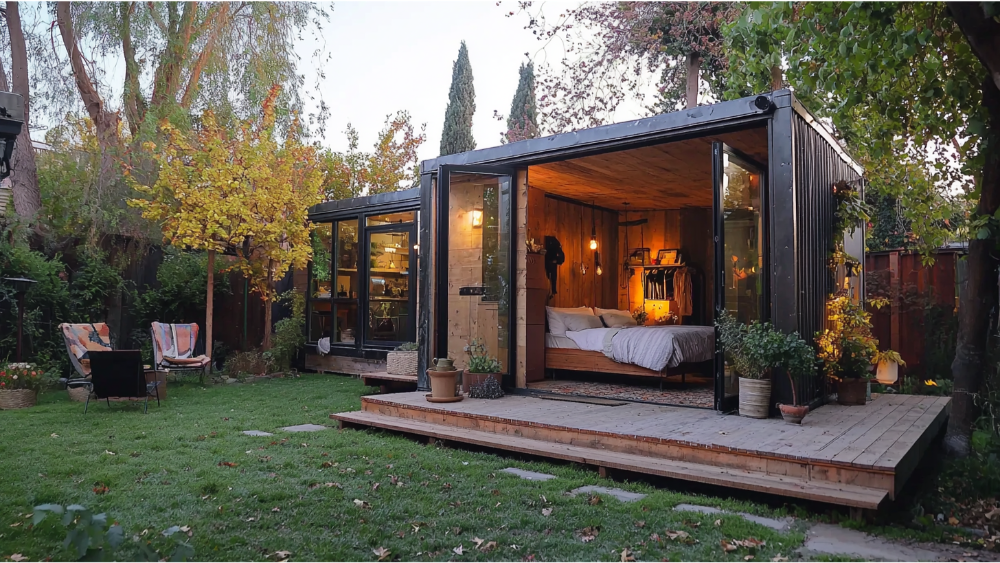 An ADU in a backyard
