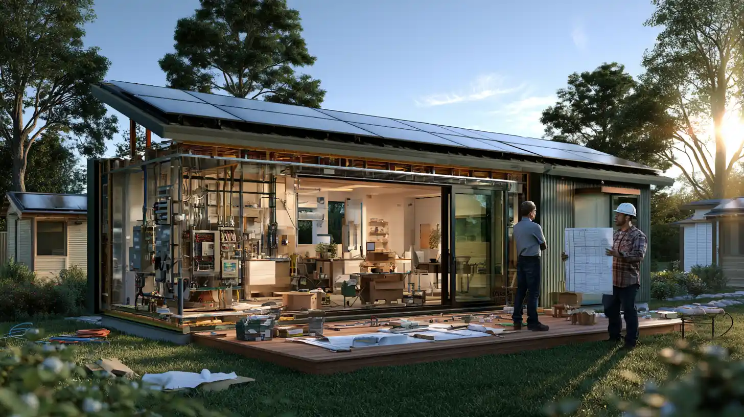 California ADU with solar panels and energy-efficient systems being reviewed during construction