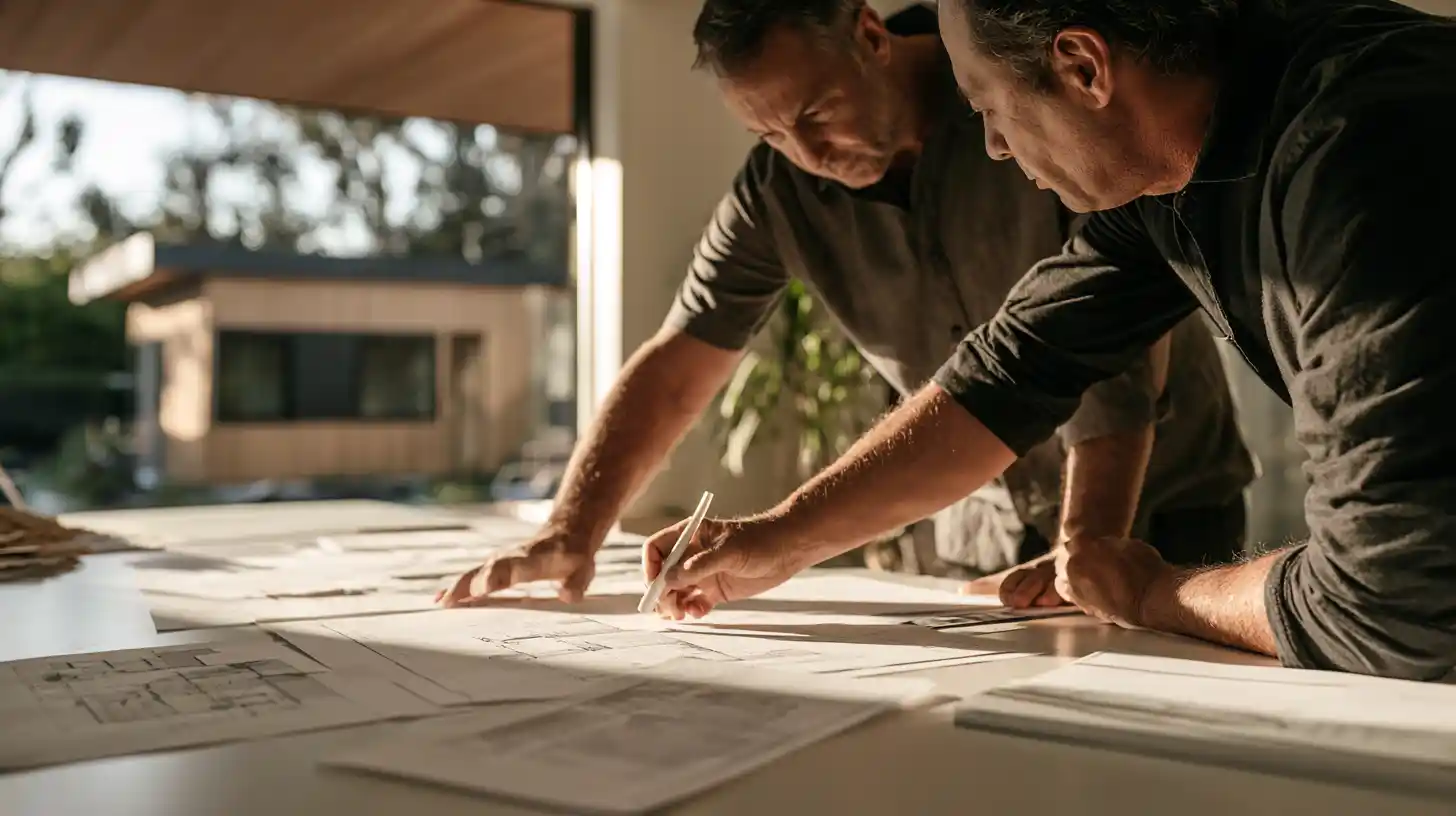 Homeowner reviewing ADU plans and financing documents as part of the tiny home financing and construction process.