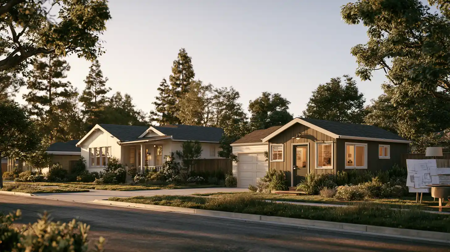 Permanent-foundation tiny ADU compared with a traditional California home to illustrate differences in residential financing.