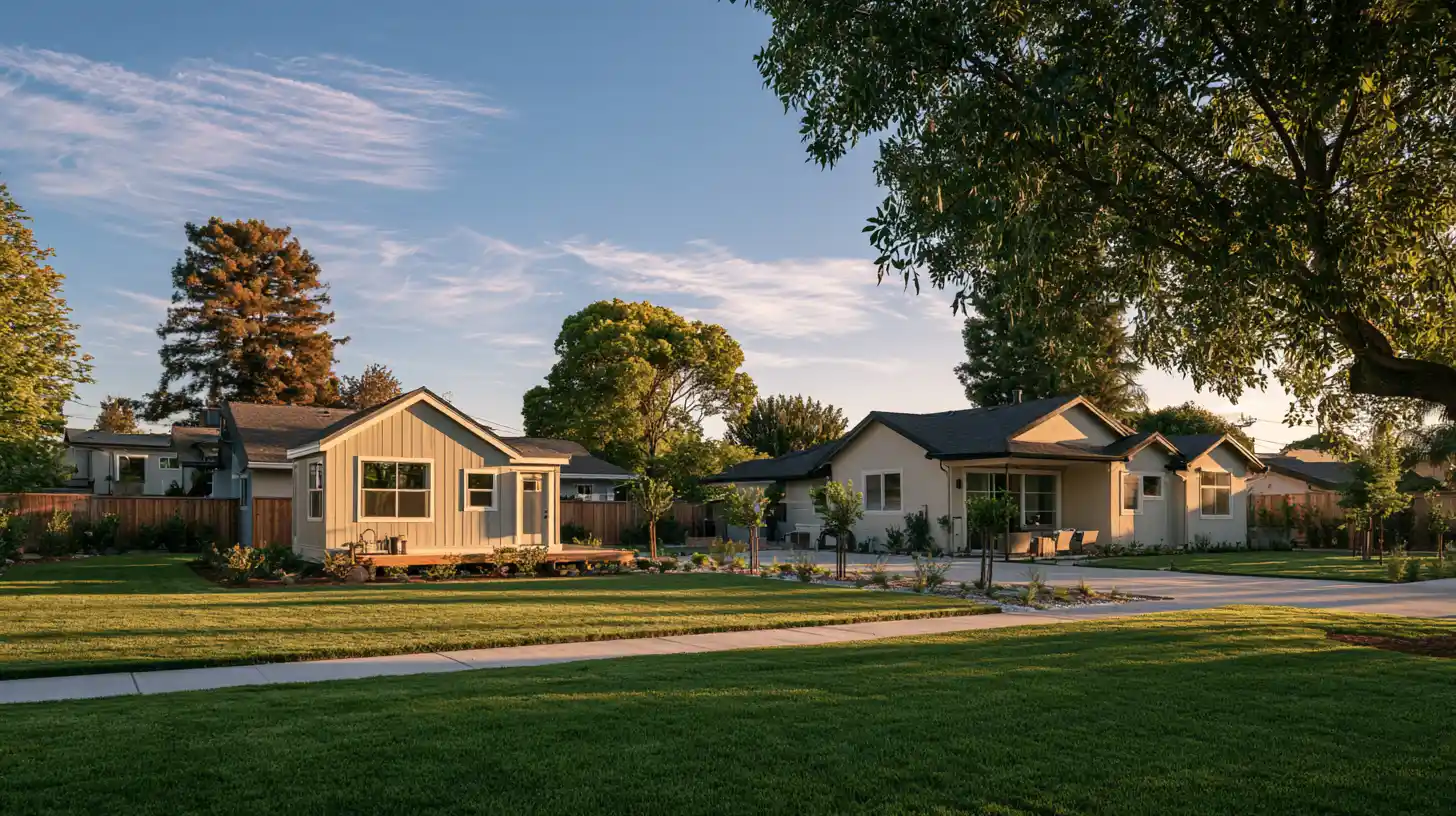 Tiny home placed beside a main house on private residential land in California