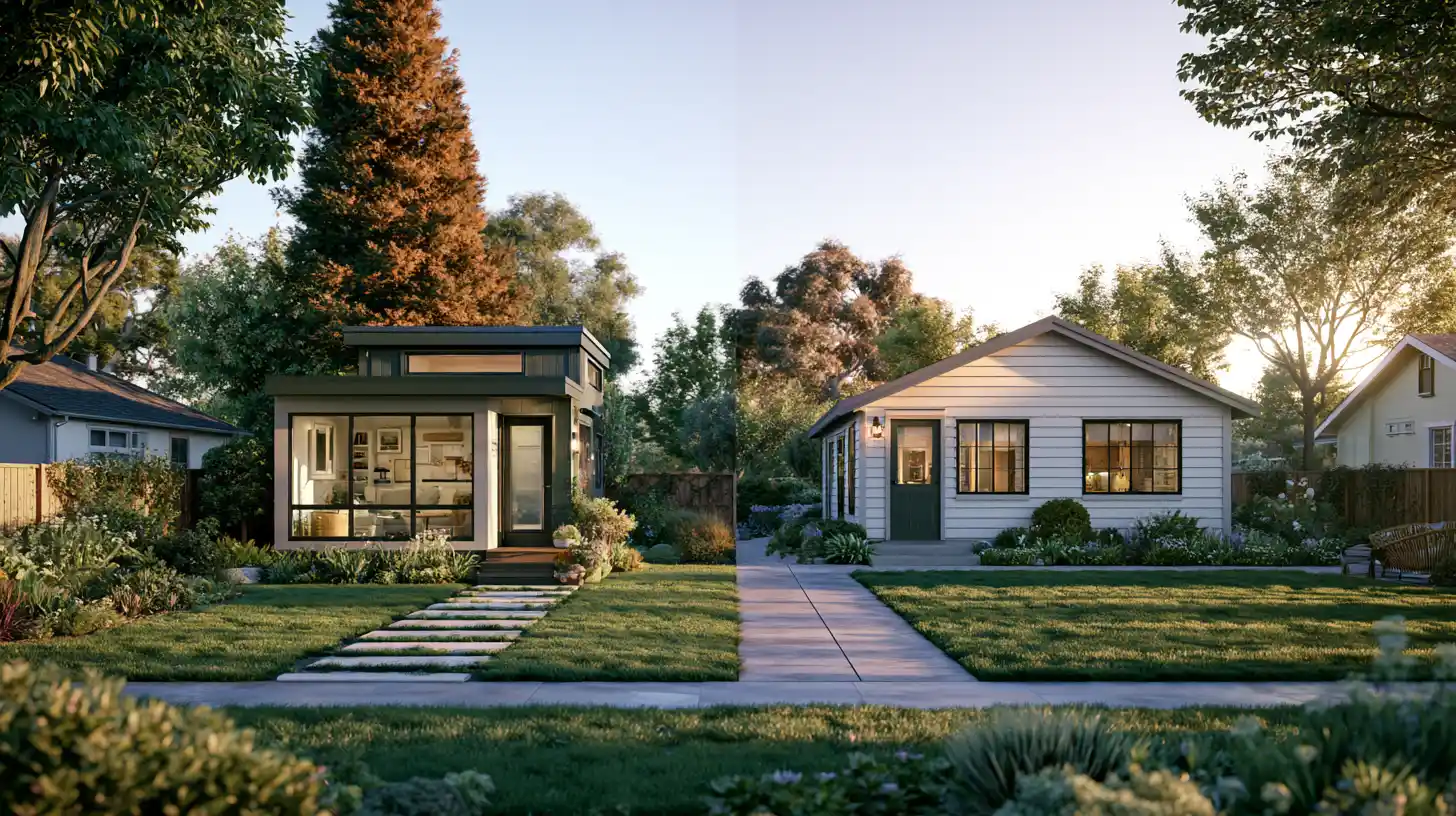 Comparison of a compact tiny house and traditional ADU in California