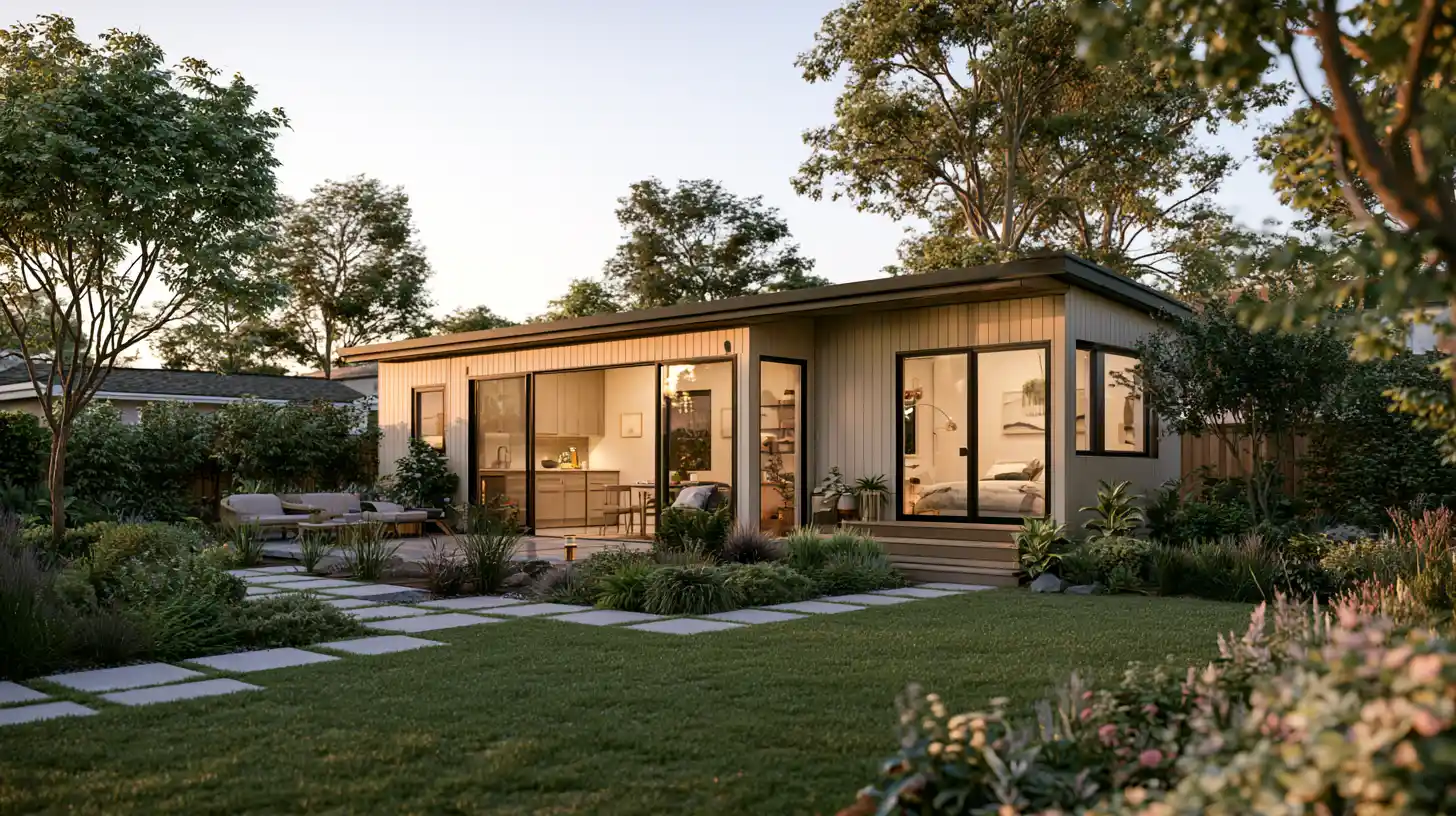 Modern detached ADU in a California backyard representing traditional home financing