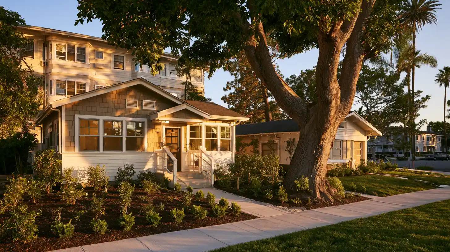 California multifamily property combining a detached ADU with a converted existing accessory space.