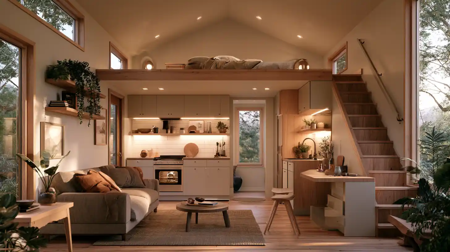 Tiny house with a loft maximizing living space through a compact vertical floor plan.