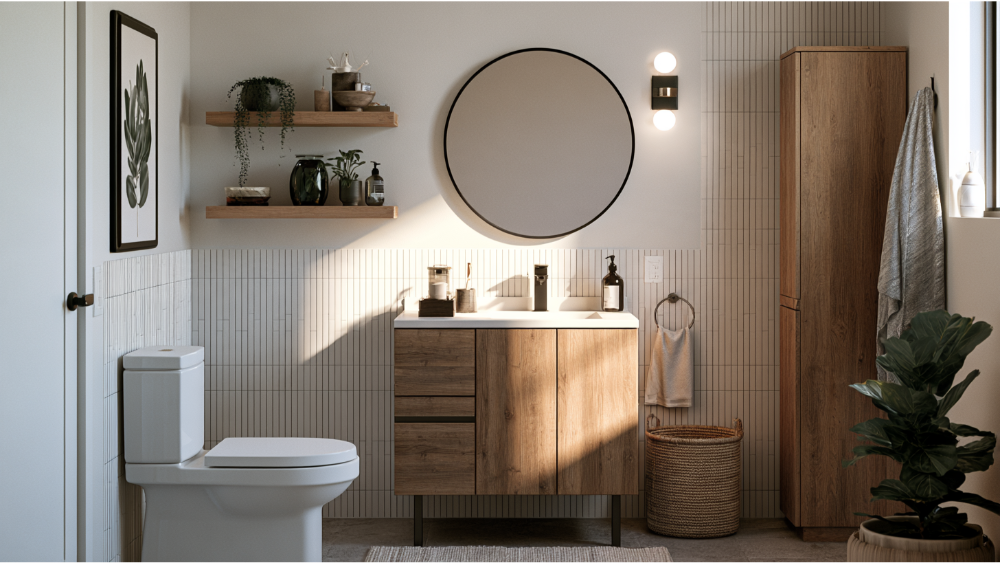 Space saving sinks, vanities, and vertical storage